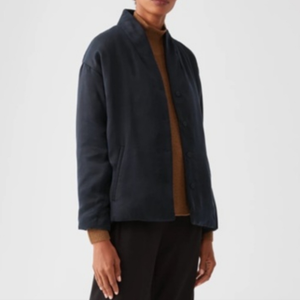 EILEEN FISHER Cupro Padded Quilted Jacket Blazer In Charcoal Black Minimalist S